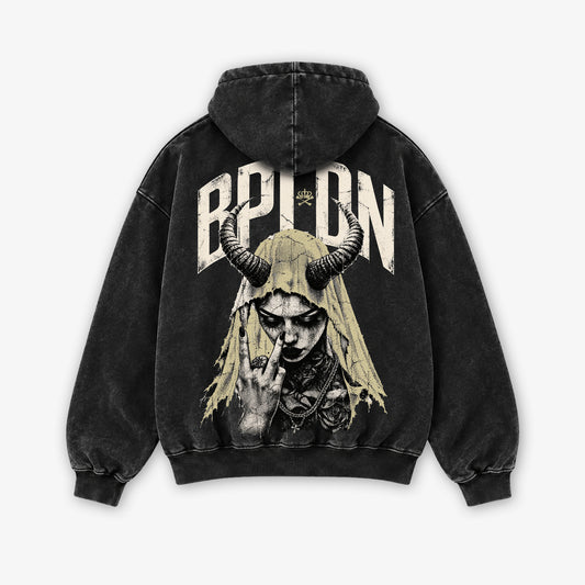 HELL SAINT HOODY - ACID WASH ZIP UP