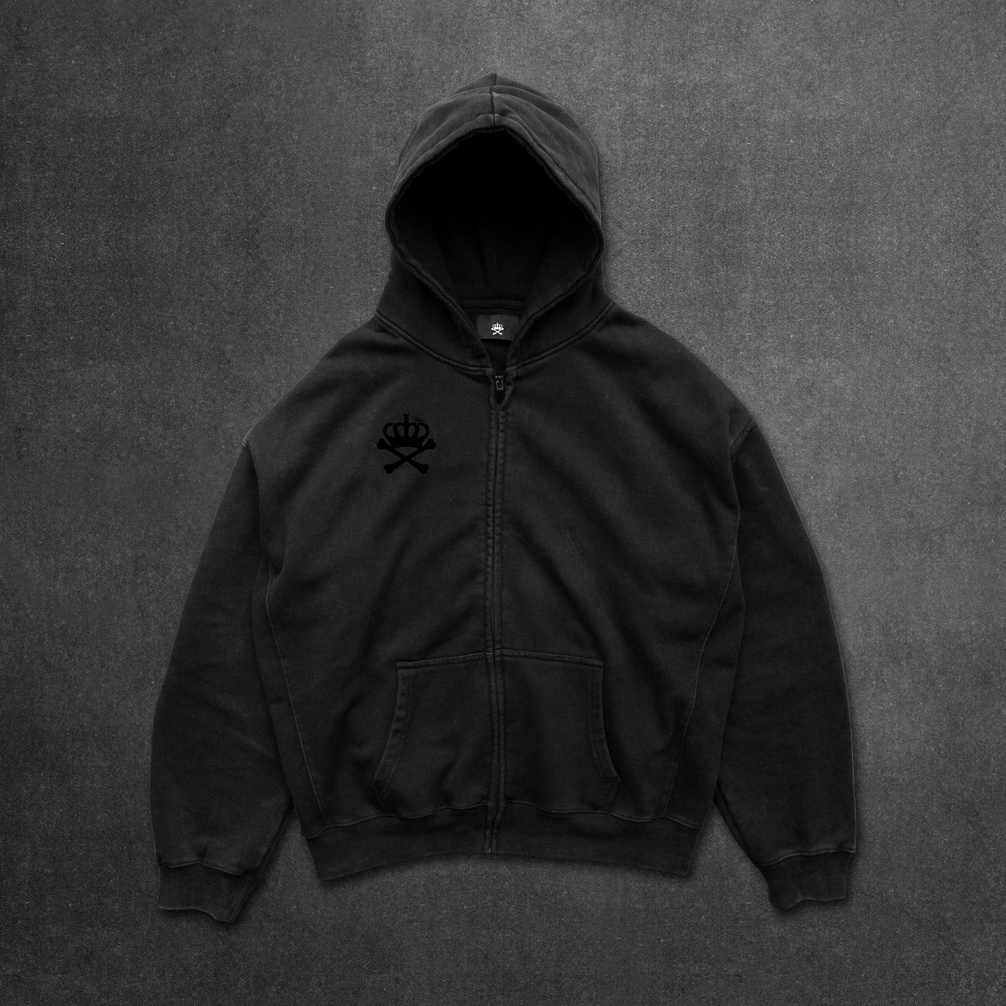 ZIP UP HOODIE  - BLACK ON BLACK
